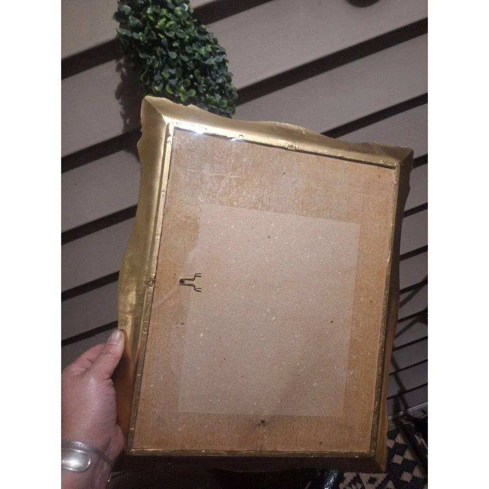 Vintage ornate gold frame with 2 prints white rabbit and Victorian lady
